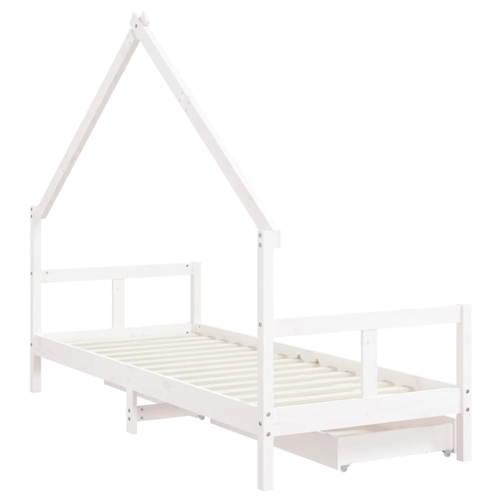Kids Solid Wood Pine Bed Frame with Drawers