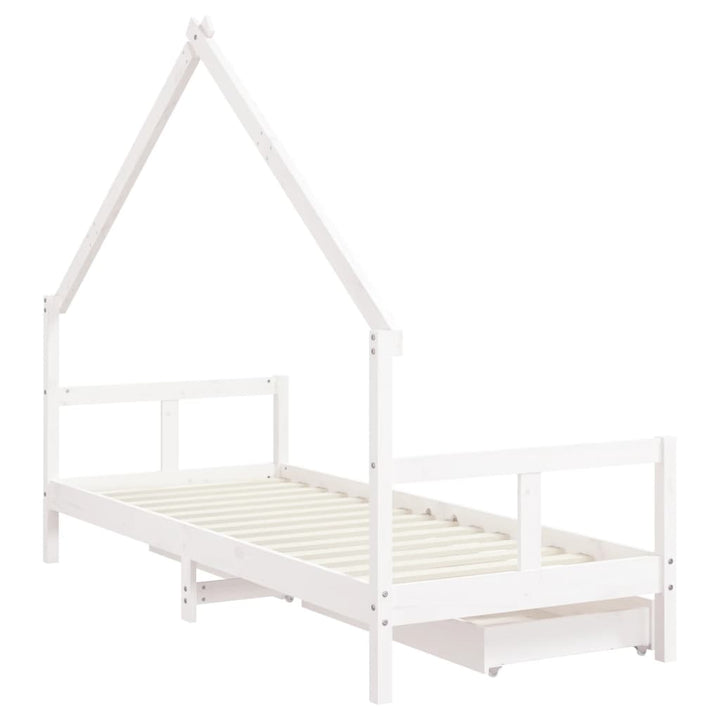 Kids Solid Wood Pine Bed Frame with Drawers
