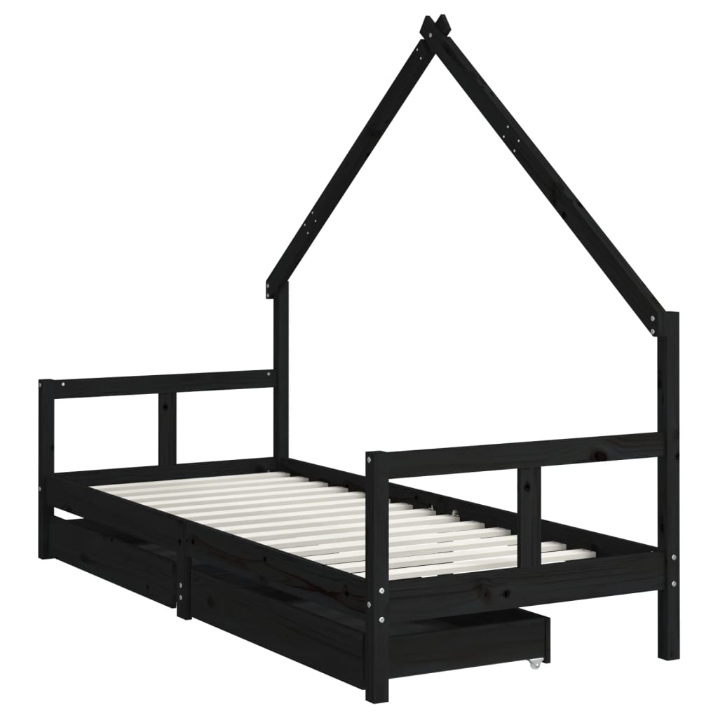 Kids Solid Wood Pine Bed Frame with Drawers