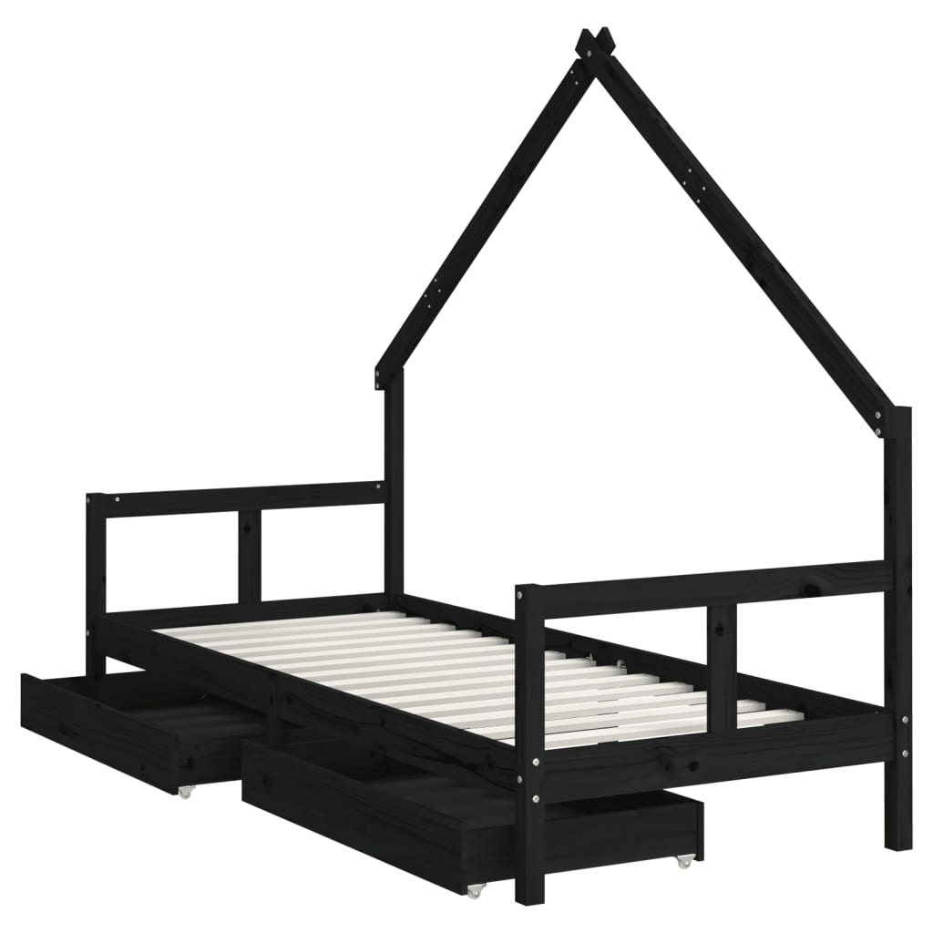 Kids Solid Wood Pine Bed Frame with Drawers