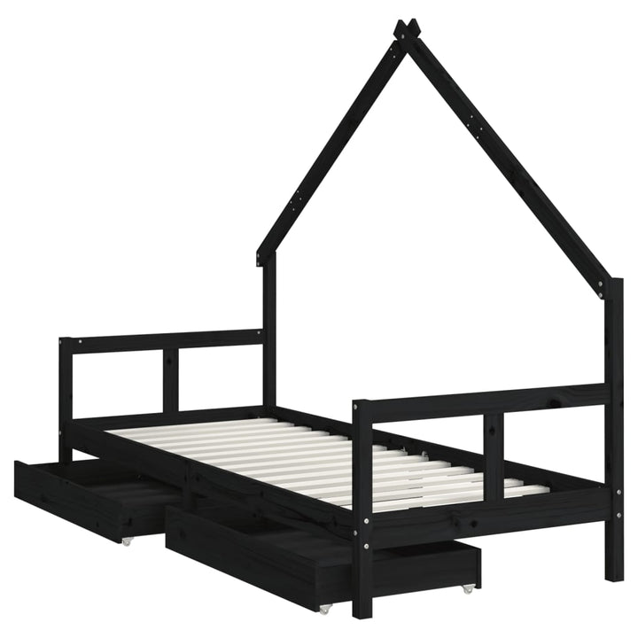 Kids Solid Wood Pine Bed Frame with Drawers