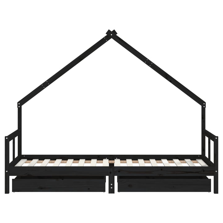 Kids Solid Wood Pine Bed Frame with Drawers