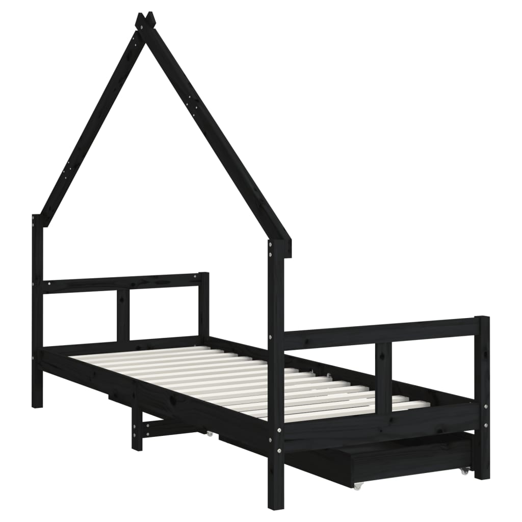 Kids Solid Wood Pine Bed Frame with Drawers