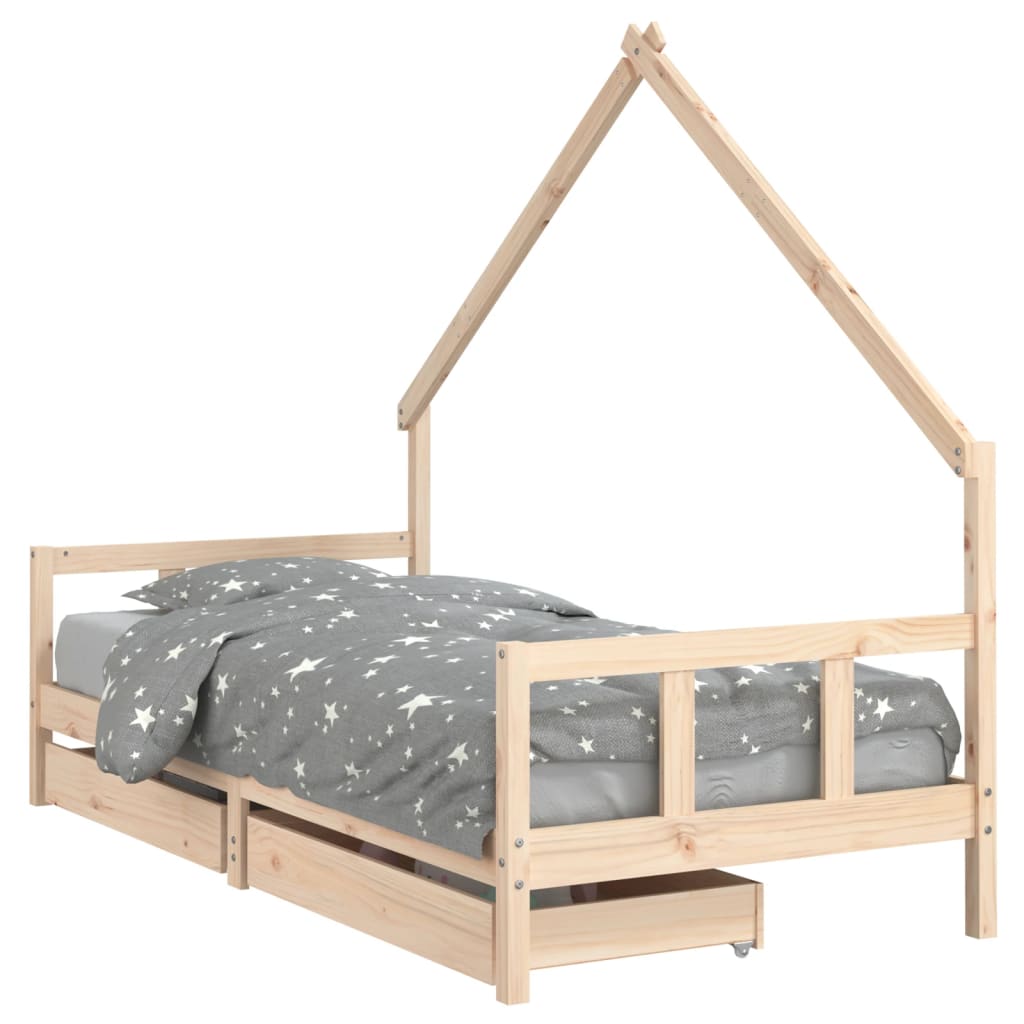 Kids Solid Wood Pine Bed Frame with Drawers