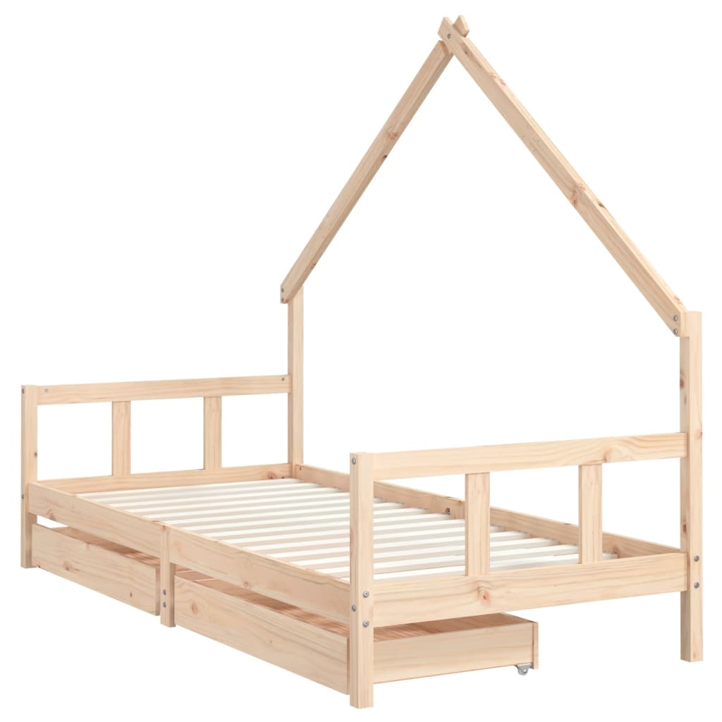 Kids Solid Wood Pine Bed Frame with Drawers