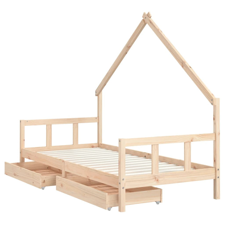 Kids Solid Wood Pine Bed Frame with Drawers