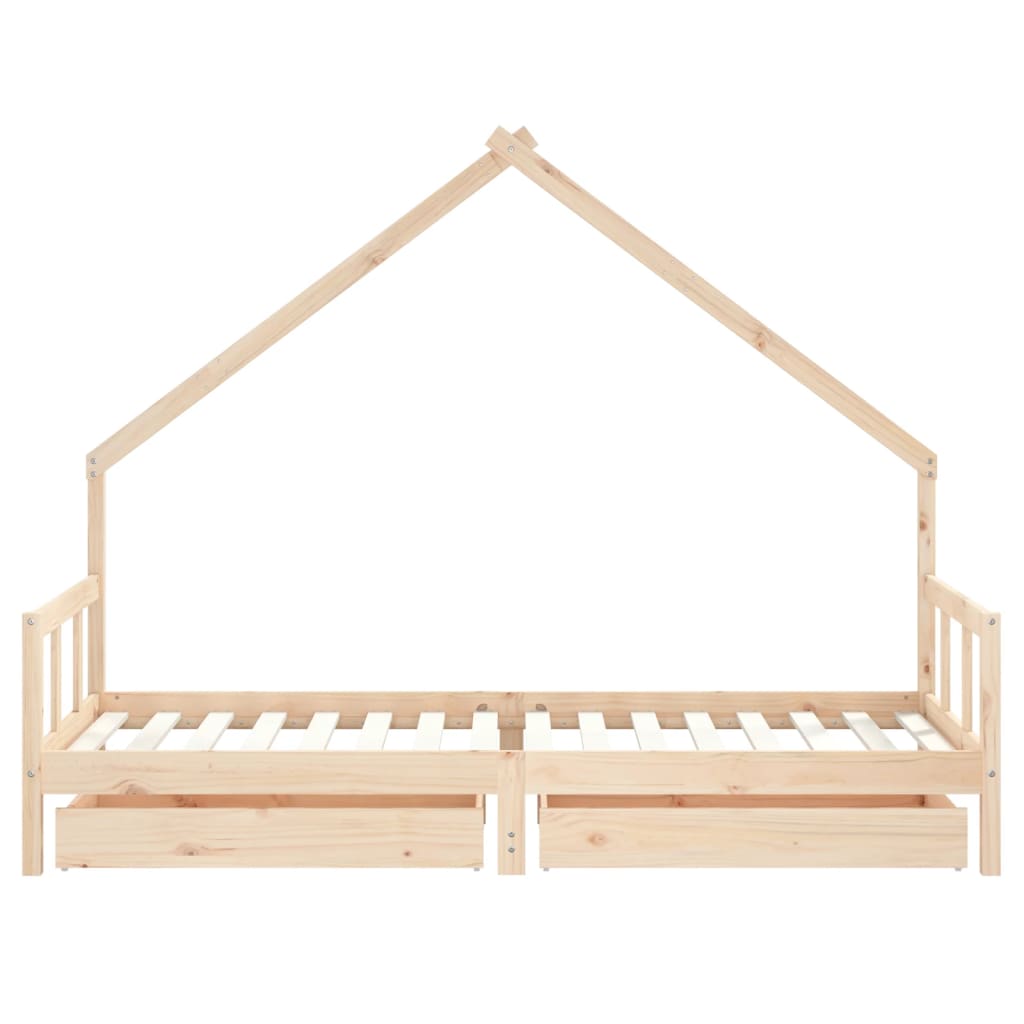 Kids Solid Wood Pine Bed Frame with Drawers