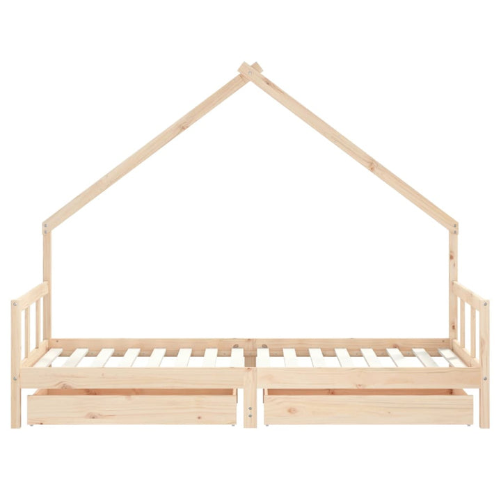 Kids Solid Wood Pine Bed Frame with Drawers