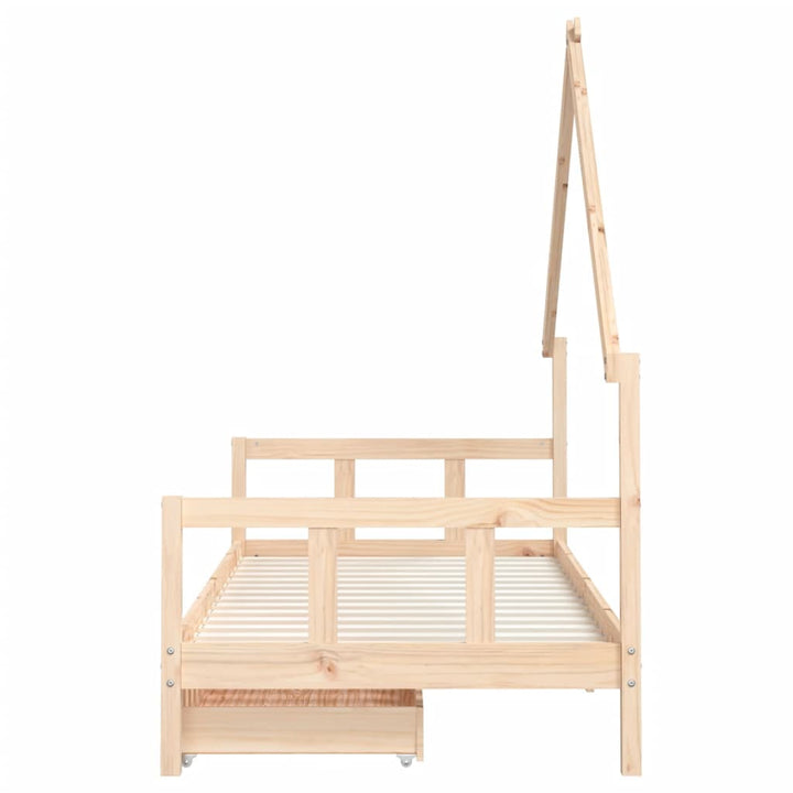 Kids Solid Wood Pine Bed Frame with Drawers