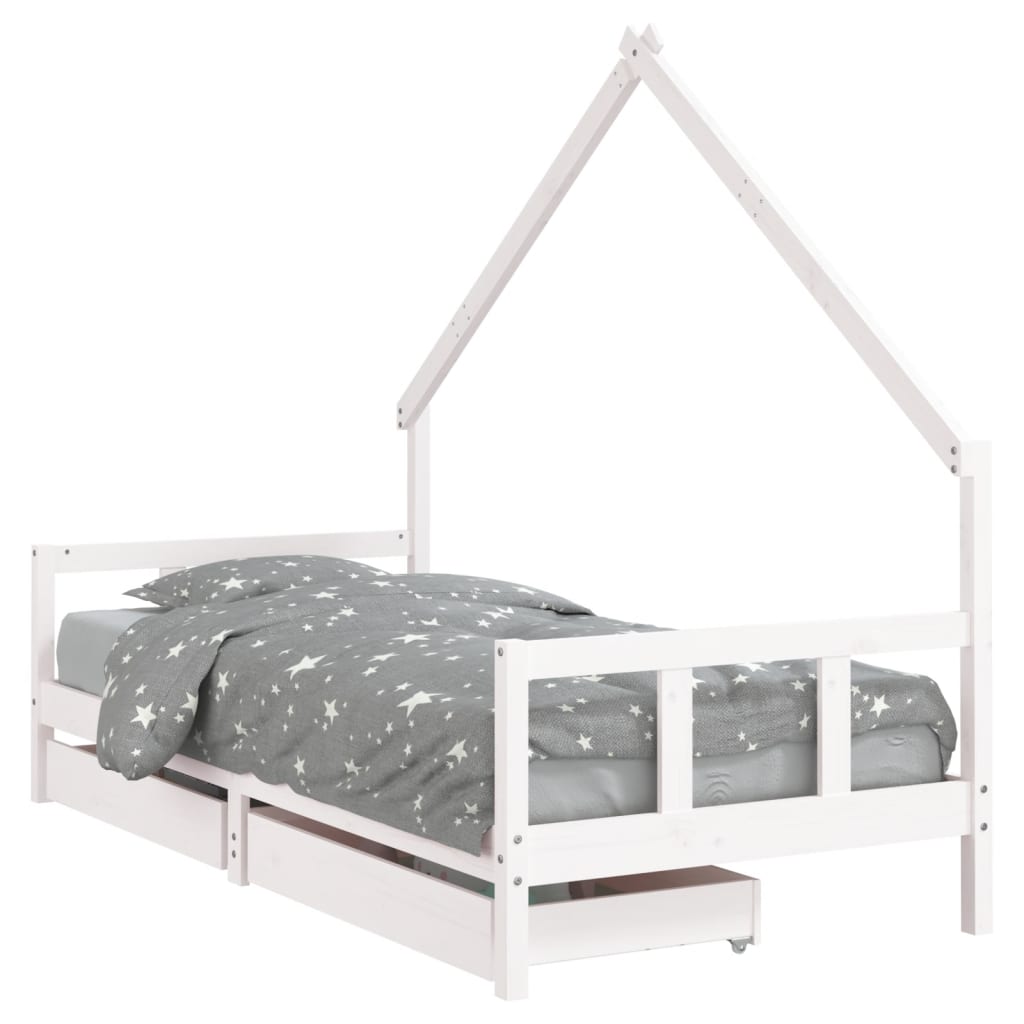 Kids Solid Wood Pine Bed Frame with Drawers