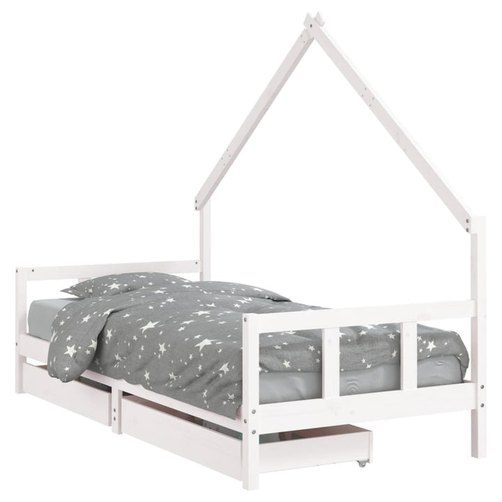Kids Solid Wood Pine Bed Frame with Drawers