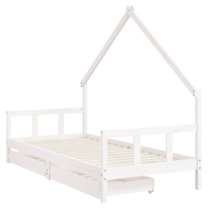 Kids Solid Wood Pine Bed Frame with Drawers