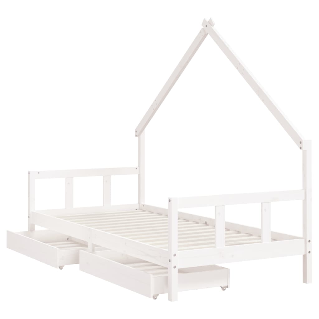 Kids Solid Wood Pine Bed Frame with Drawers