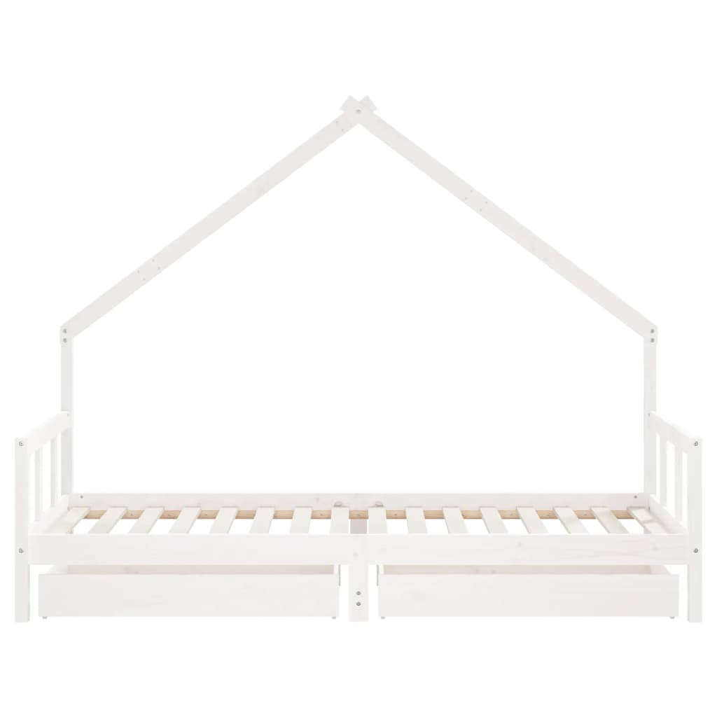 Kids Solid Wood Pine Bed Frame with Drawers