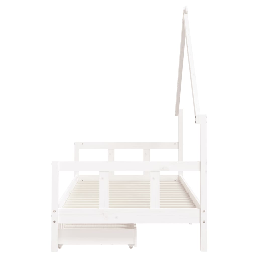 Kids Solid Wood Pine Bed Frame with Drawers