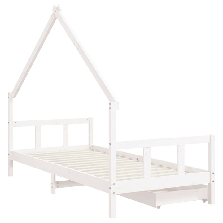 Kids Solid Wood Pine Bed Frame with Drawers