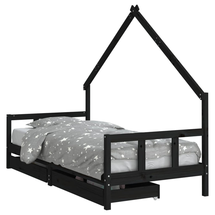 Kids Solid Wood Pine Bed Frame with Drawers