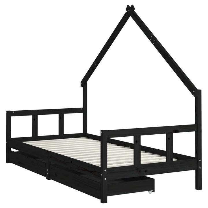 Kids Solid Wood Pine Bed Frame with Drawers