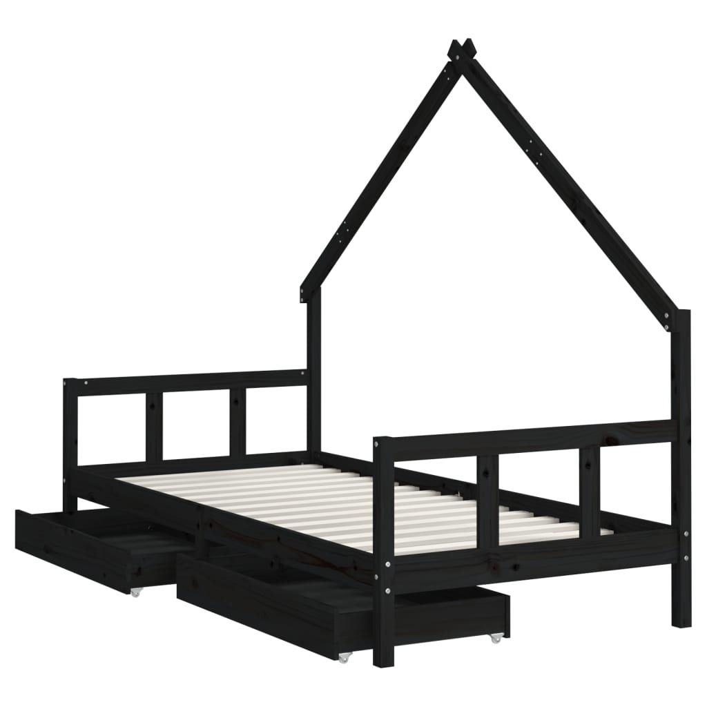 Kids Solid Wood Pine Bed Frame with Drawers