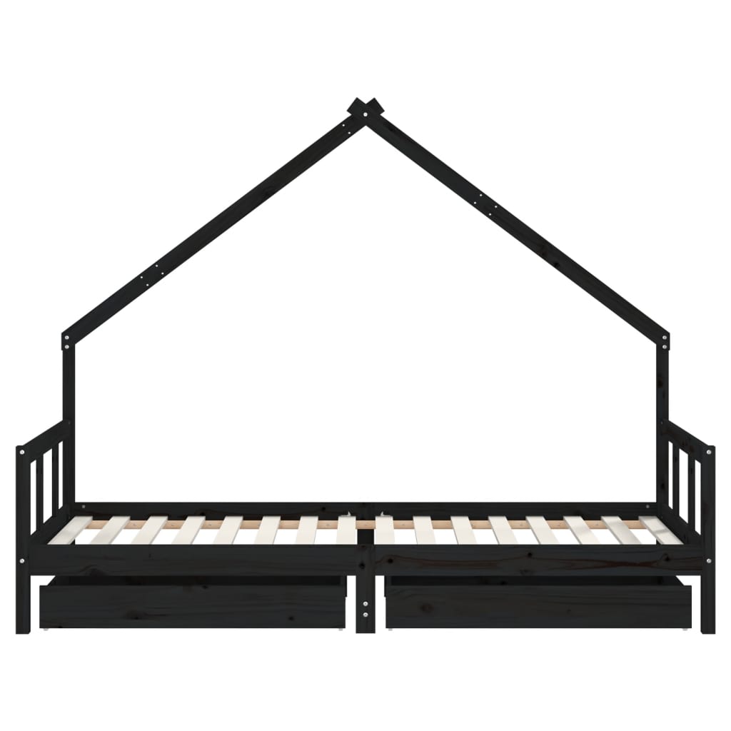 Kids Solid Wood Pine Bed Frame with Drawers