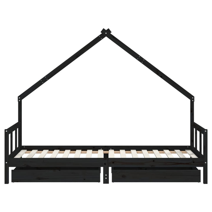 Kids Solid Wood Pine Bed Frame with Drawers
