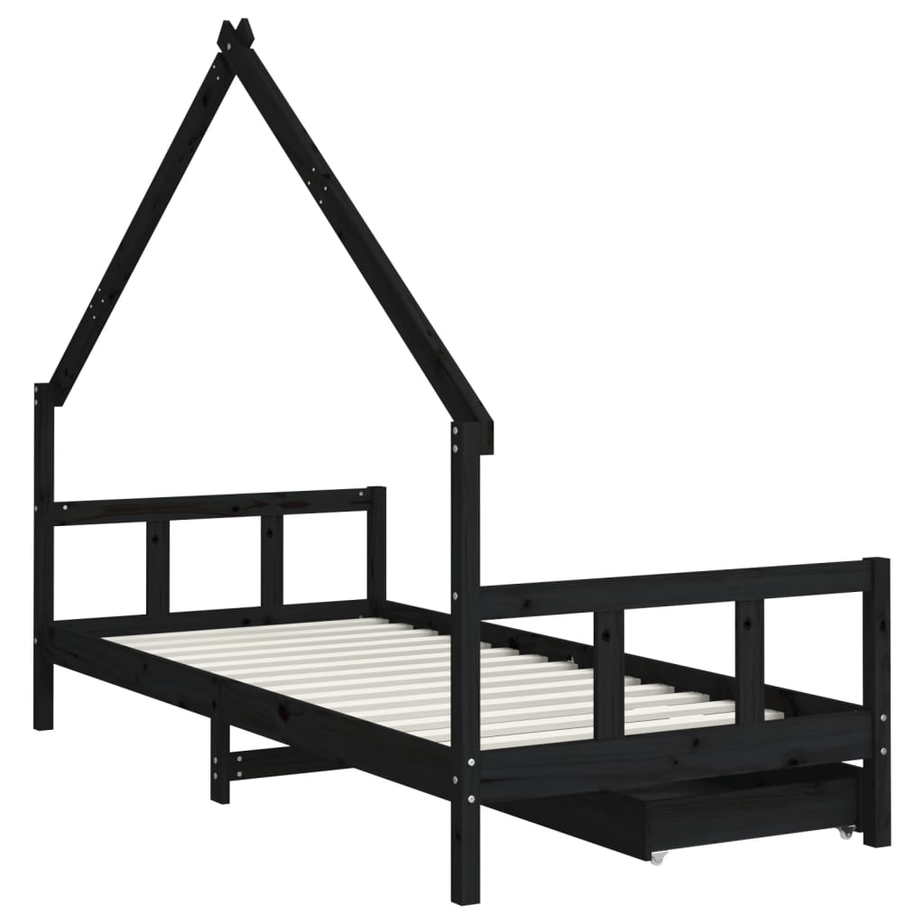Kids Solid Wood Pine Bed Frame with Drawers
