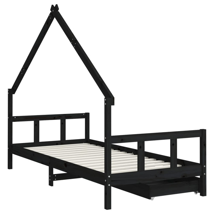 Kids Solid Wood Pine Bed Frame with Drawers