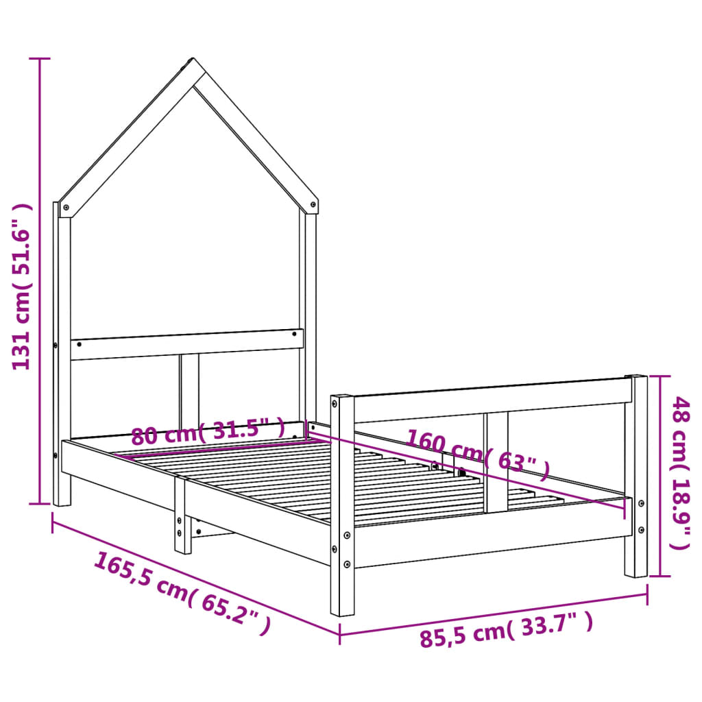 Kids Solid Wood Pine Bed Frame