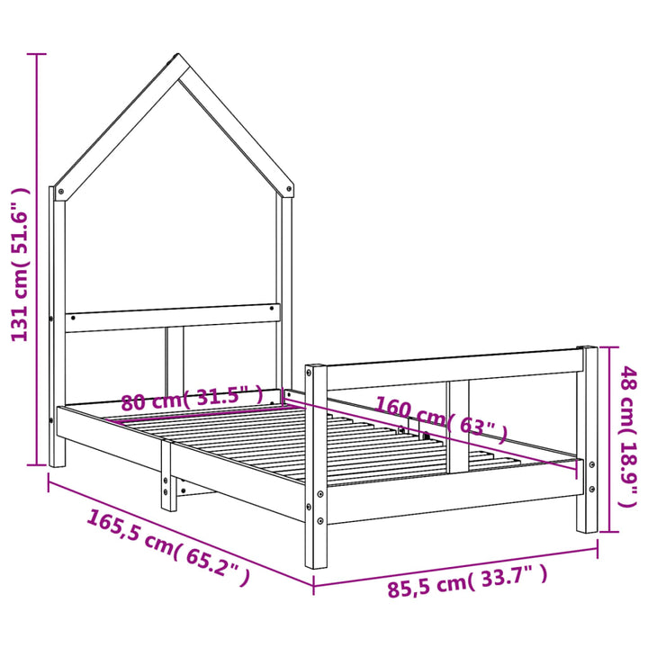 Kids Solid Wood Pine Bed Frame