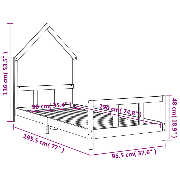 Kids Solid Wood Pine Bed Frame