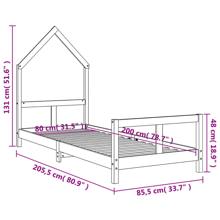 Kids Solid Wood Pine Bed Frame