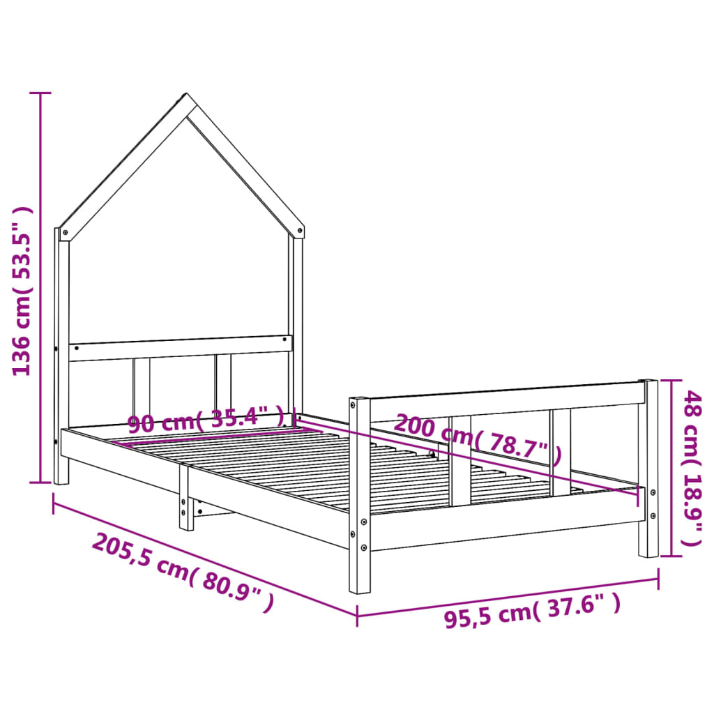 Kids Solid Wood Pine Bed Frame