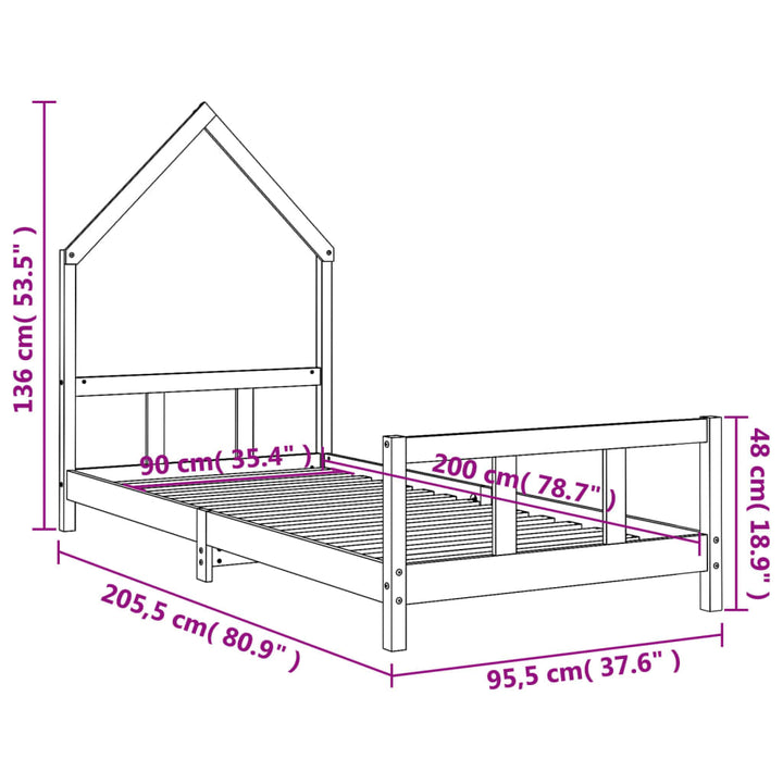Kids Solid Wood Pine Bed Frame
