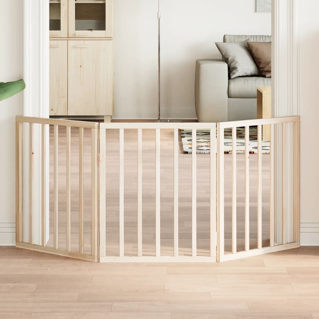 Dog Gate With Door Foldable 6 Panels 300 Cm Poplar Wood