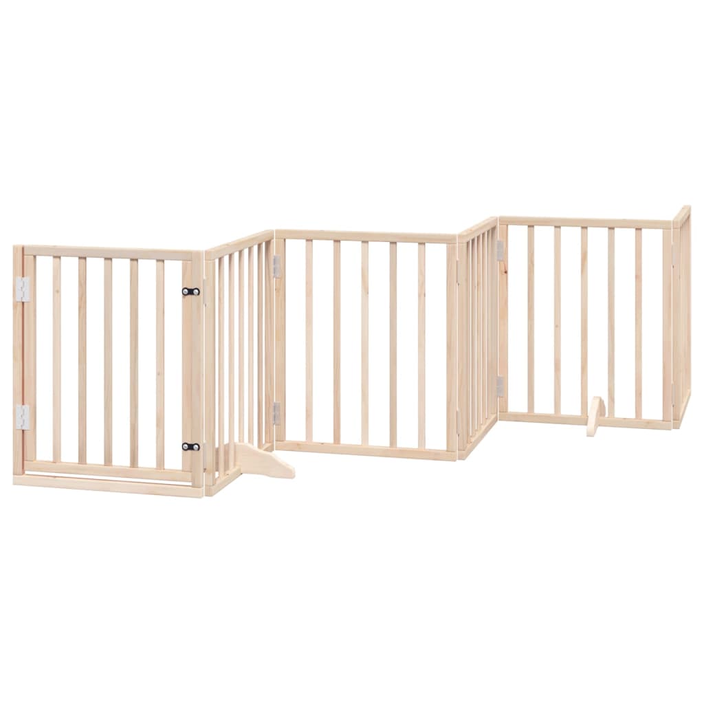 Dog Gate With Door Foldable 6 Panels 300 Cm Poplar Wood