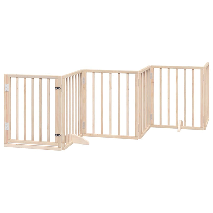 Dog Gate With Door Foldable 6 Panels 300 Cm Poplar Wood