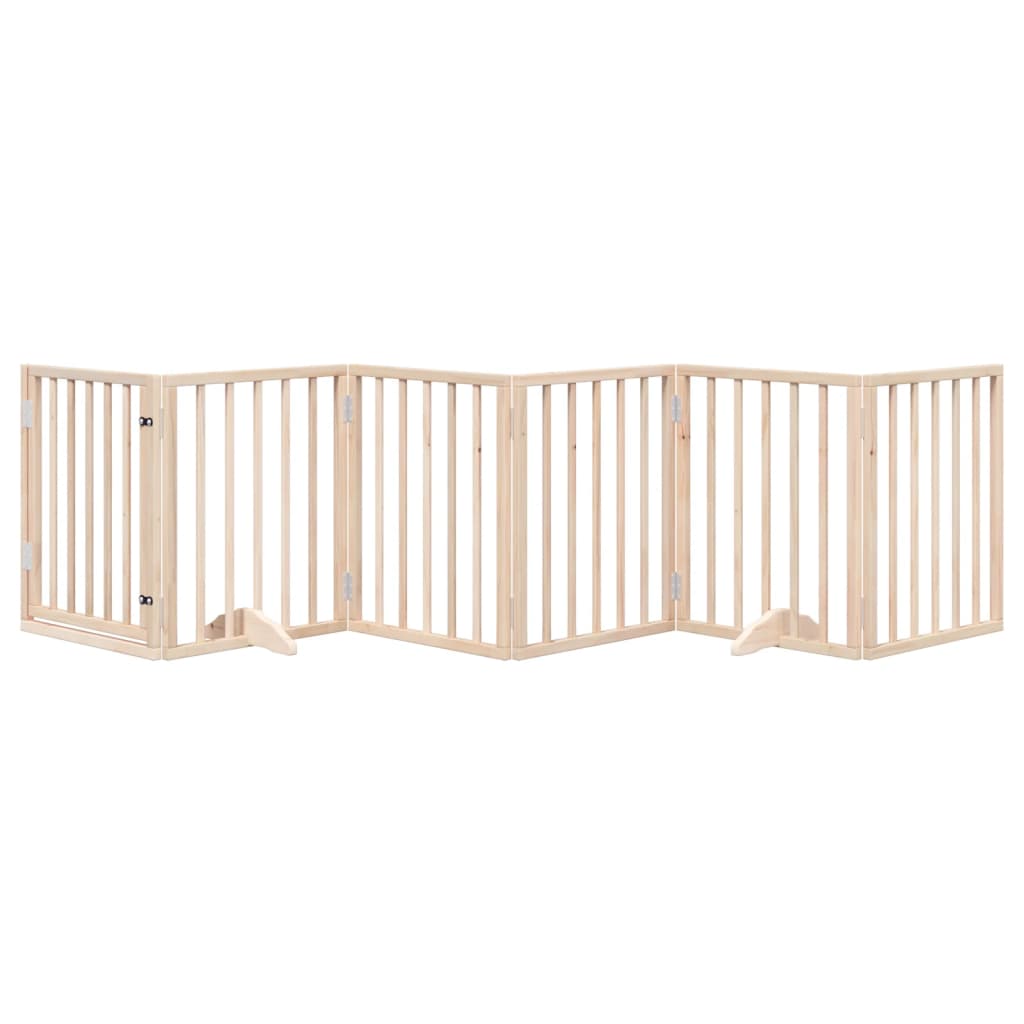 Dog Gate With Door Foldable 6 Panels 300 Cm Poplar Wood