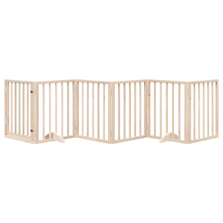 Dog Gate With Door Foldable 6 Panels 300 Cm Poplar Wood