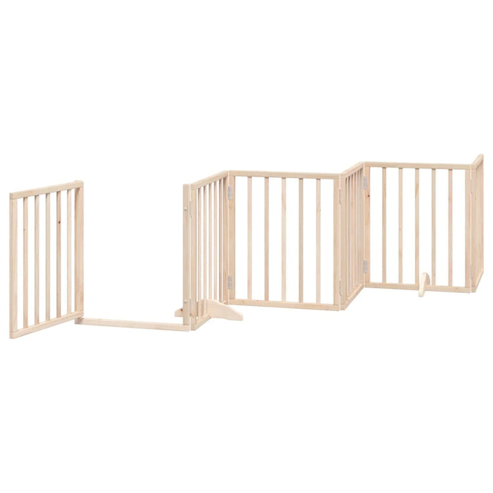 Dog Gate With Door Foldable 6 Panels 300 Cm Poplar Wood
