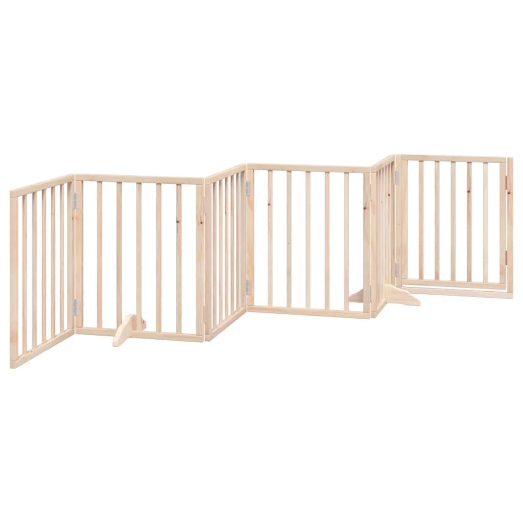 Dog Gate With Door Foldable 6 Panels 300 Cm Poplar Wood