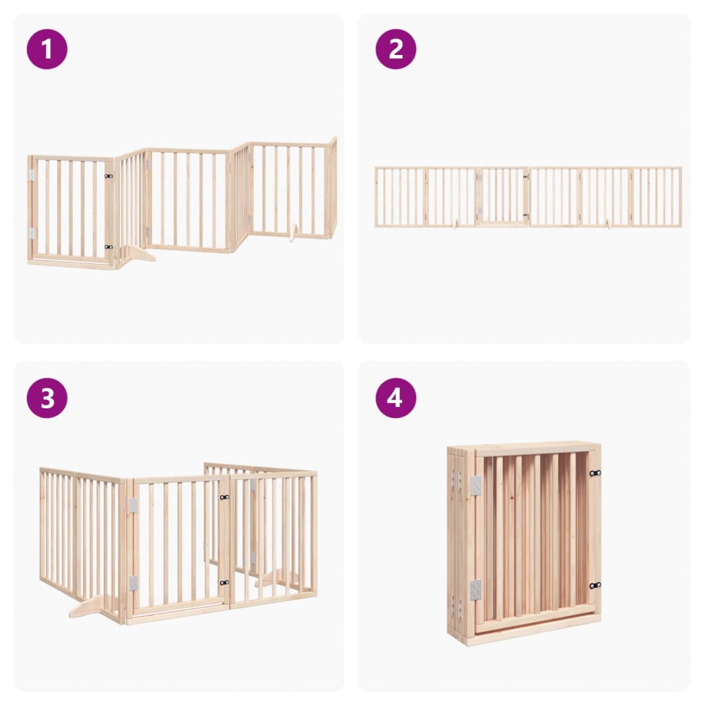 Dog Gate With Door Foldable 6 Panels 300 Cm Poplar Wood