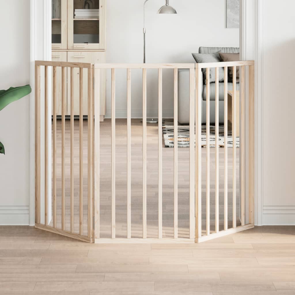 Dog Gate With Door Foldable 6 Panels 300 Cm Poplar Wood