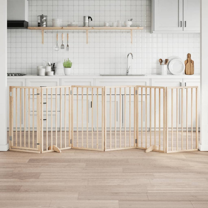 Dog Gate With Door Foldable 6 Panels 300 Cm Poplar Wood