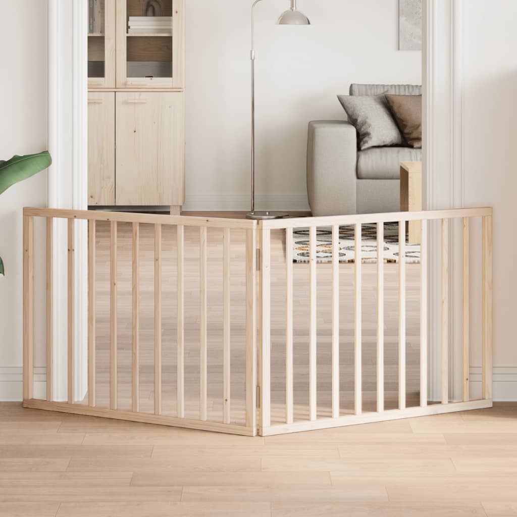 Dog Gate With Door Foldable 6 Panels 300 Cm Poplar Wood