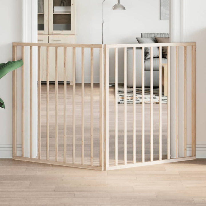 Dog Gate With Door Foldable 6 Panels 300 Cm Poplar Wood