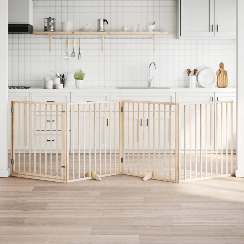 Dog Gate With Door Foldable 6 Panels 300 Cm Poplar Wood