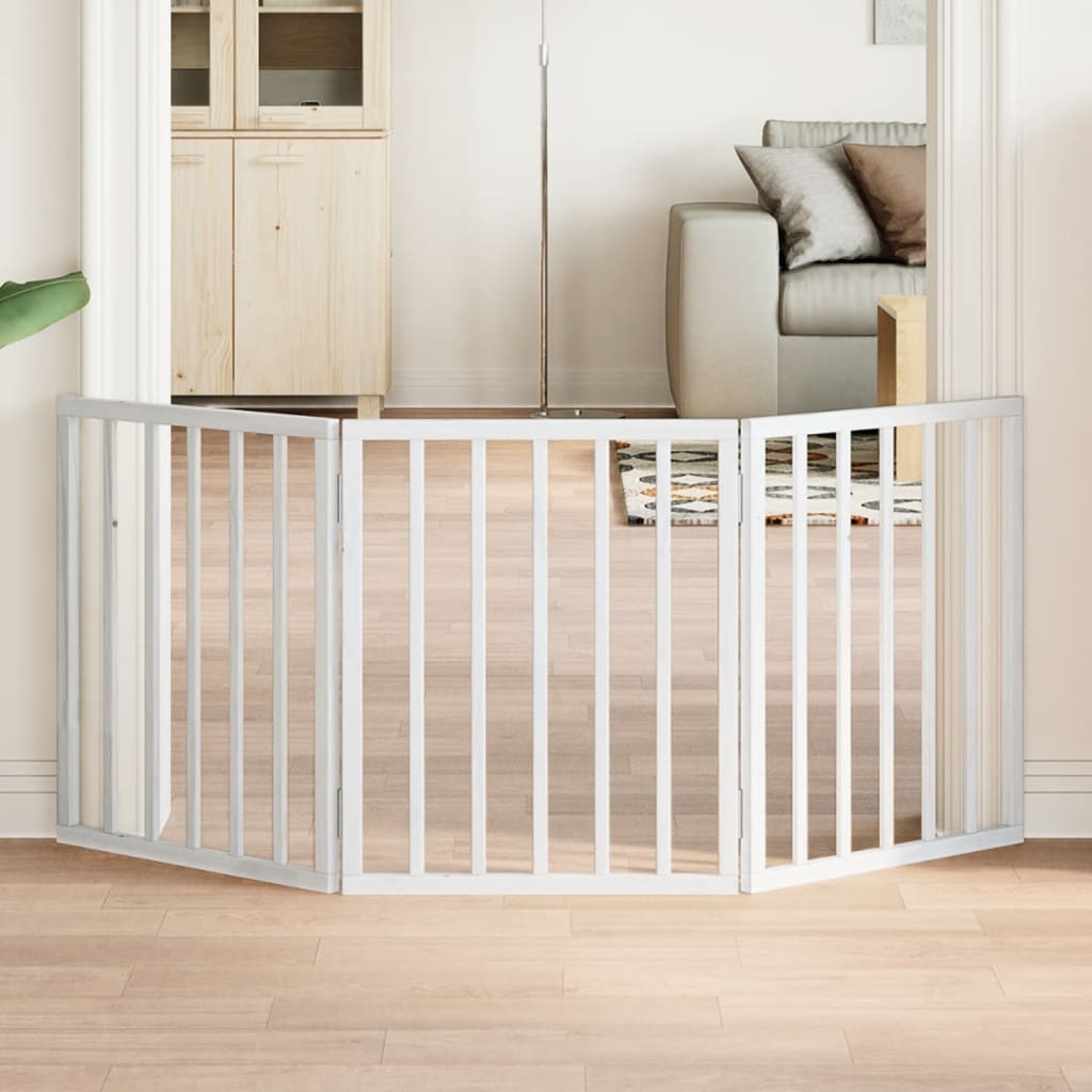 Dog Gate With Door Foldable 6 Panels 300 Cm Poplar Wood