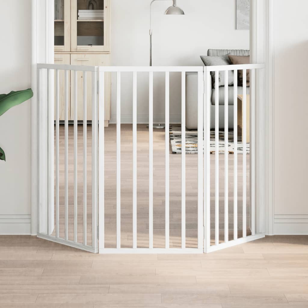 Dog Gate With Door Foldable 6 Panels 300 Cm Poplar Wood