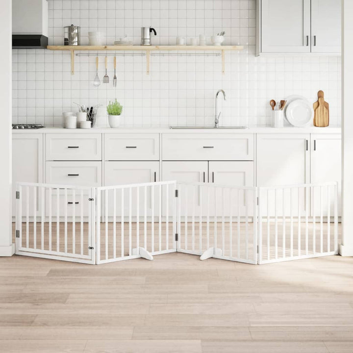 Dog Gate With Door Foldable 6 Panels 300 Cm Poplar Wood