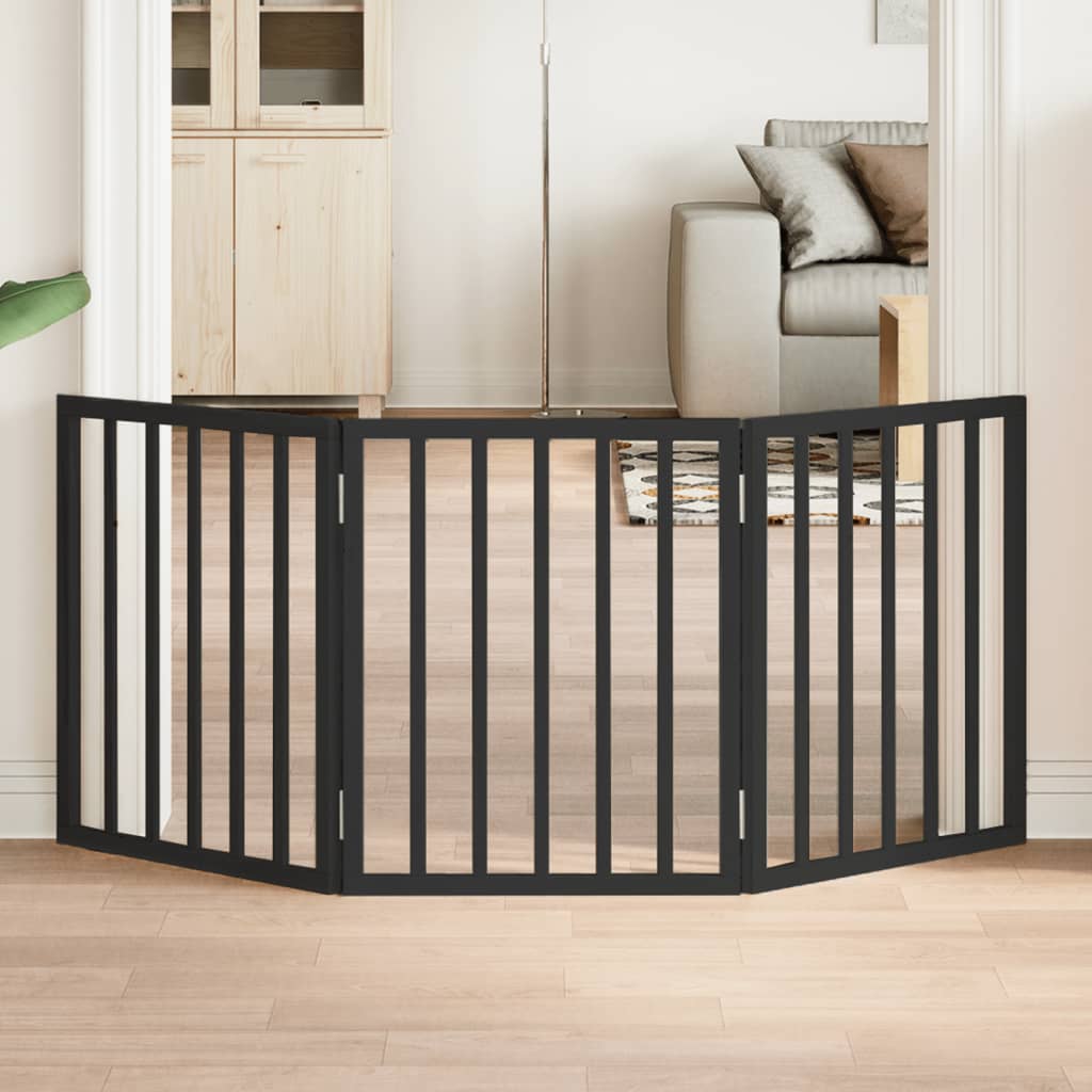 Dog Gate With Door Foldable 6 Panels 300 Cm Poplar Wood
